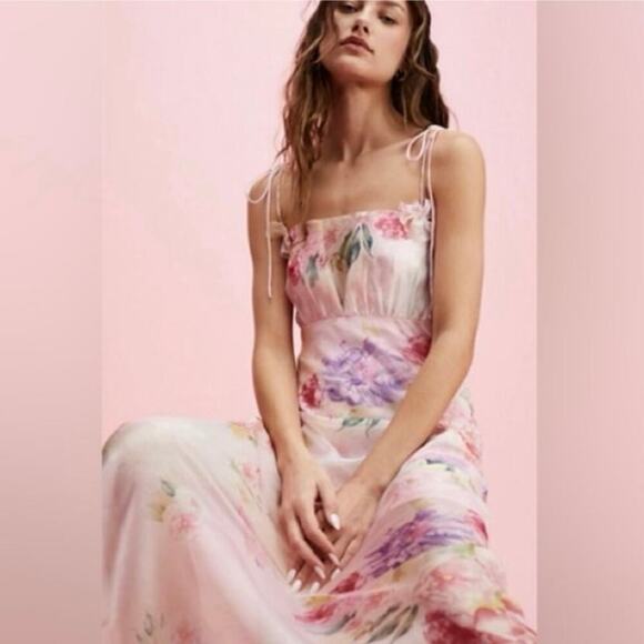 NWOT For Love & Lemons Lisa Bouquet Watercolor Floral Maxi Dress Pink Medium - Picture 4 of 15